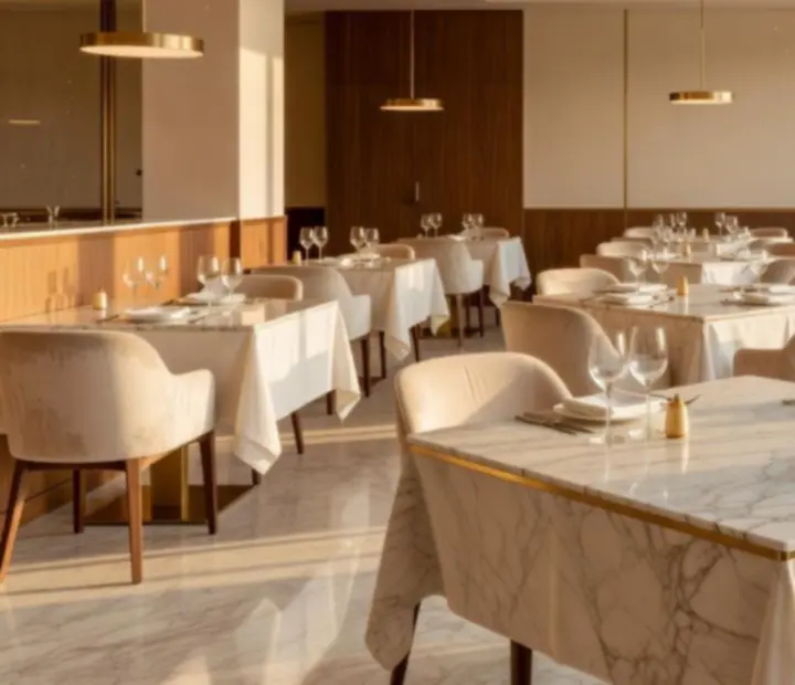 Elegáns, világos fine dining éttermi enteriőr a Top Választásban