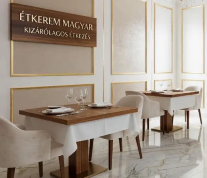 Luxus éttermi enteriőr márvány felületekkel és arany részletekkel